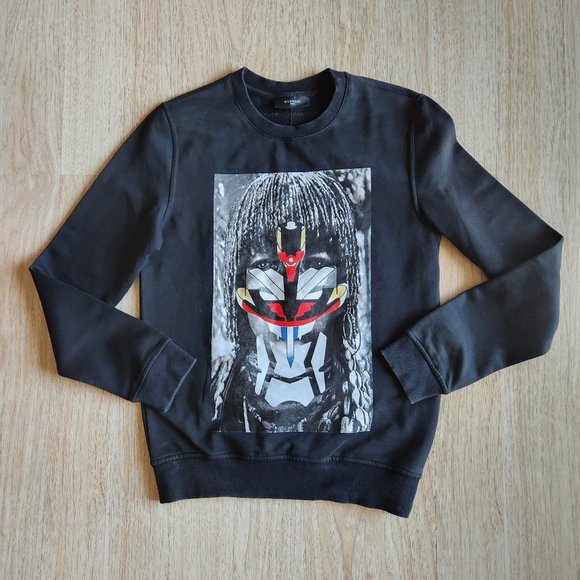 GIVENCHY Paris Graphic Fleece Lined Sweatshirt Crew Neck Black Viscose - Picture 1 of 10